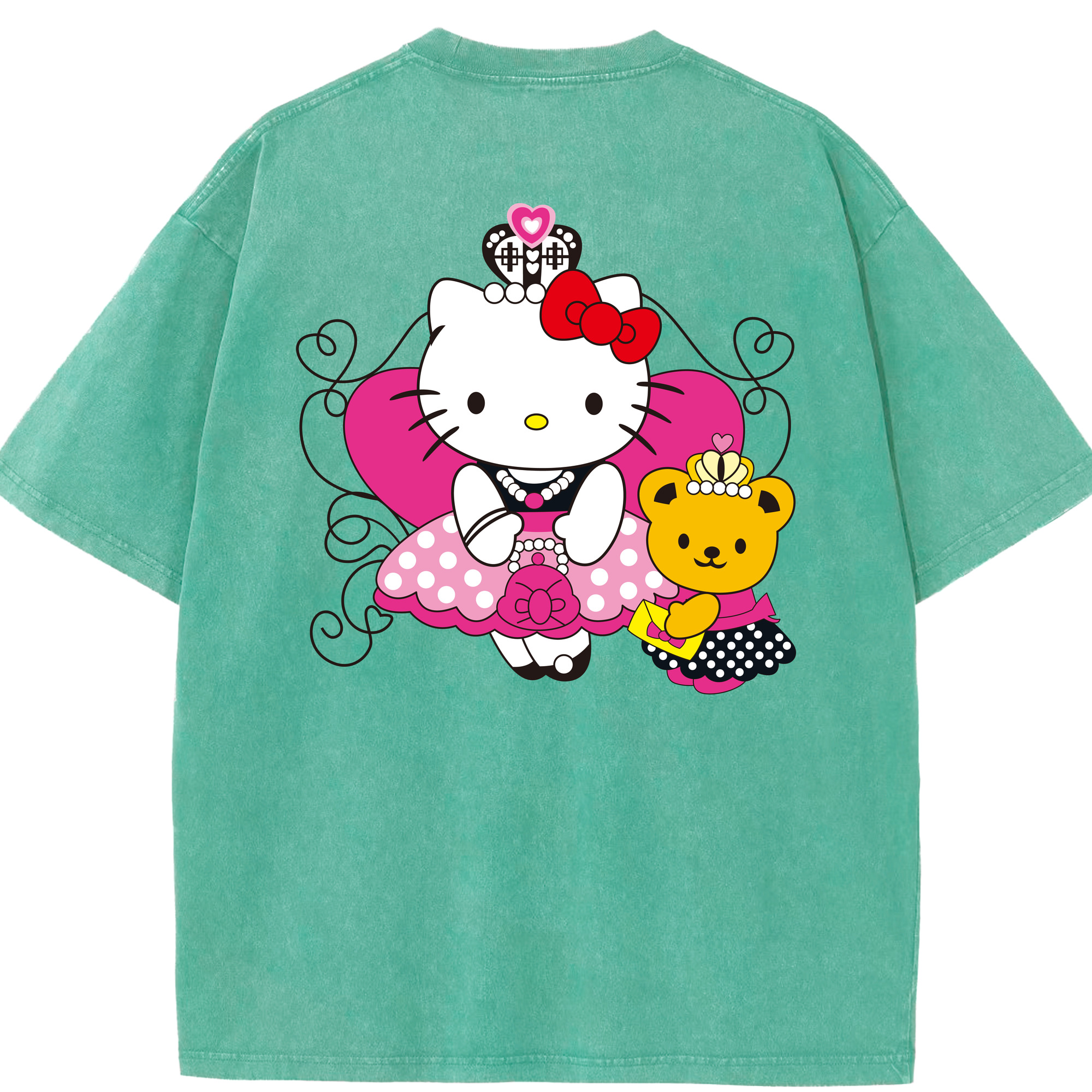 （画像用） Hello Kitty ハローキティ 綿100% ヴィンテージ風 半袖Tシャツ（背面プリント）